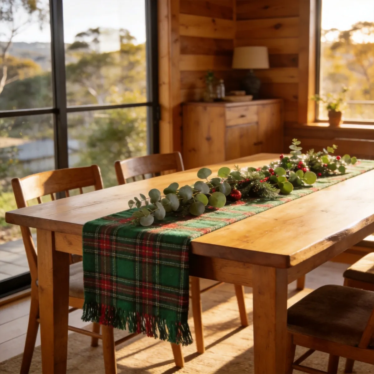 Warm Australian home interior with wooden furniture